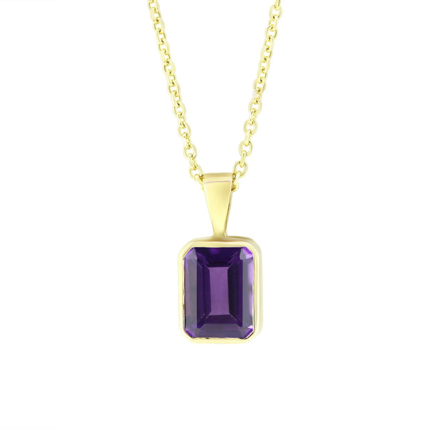 9ct yellow gold 1.40ct amethyst emerald cut pendant