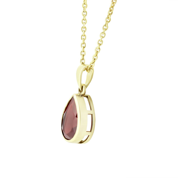 9ct yellow gold 2.00ct garnet pear cut pendant