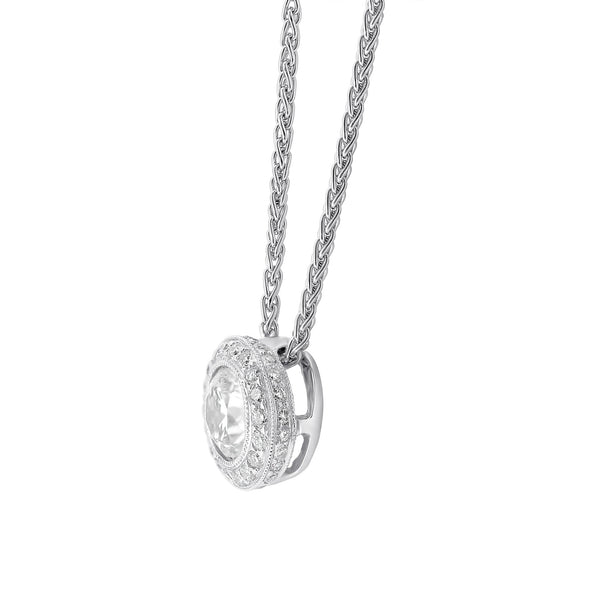 18ct white gold 0.70ct G VS1 GIA round diamond halo pendant