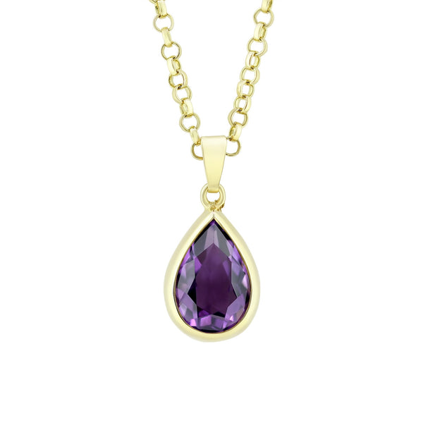 9ct yellow gold 12mm x 9mm pear cut amethyst pendant