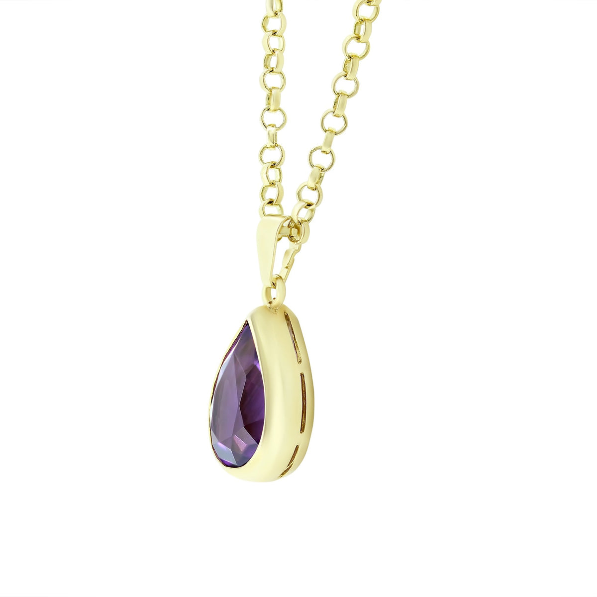 9ct yellow gold 12mm x 9mm pear cut amethyst pendant