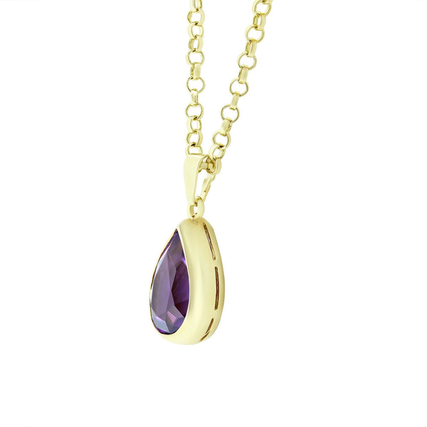 9ct yellow gold 12mm x 9mm pear cut amethyst pendant