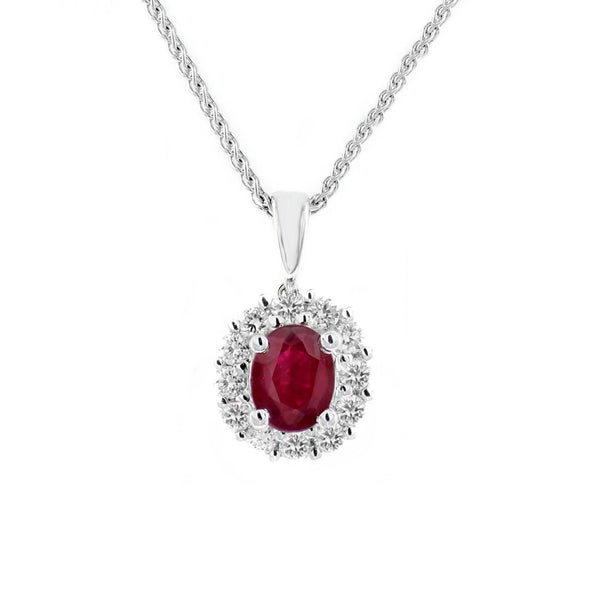 Platinum 0.50ct ruby & 0.16ct diamond cluster pendant