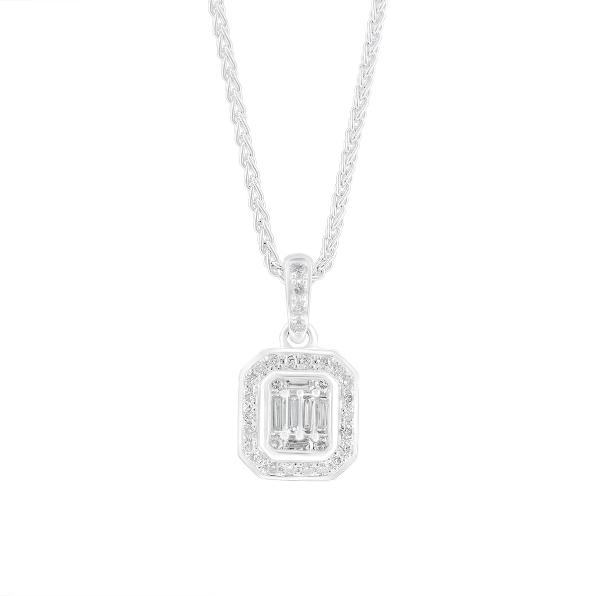 18ct white gold 0.14ct Art Deco style diamond cluster pendant