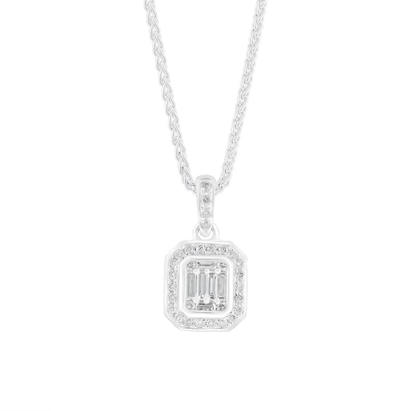 18ct white gold 0.14ct Art Deco style diamond cluster pendant