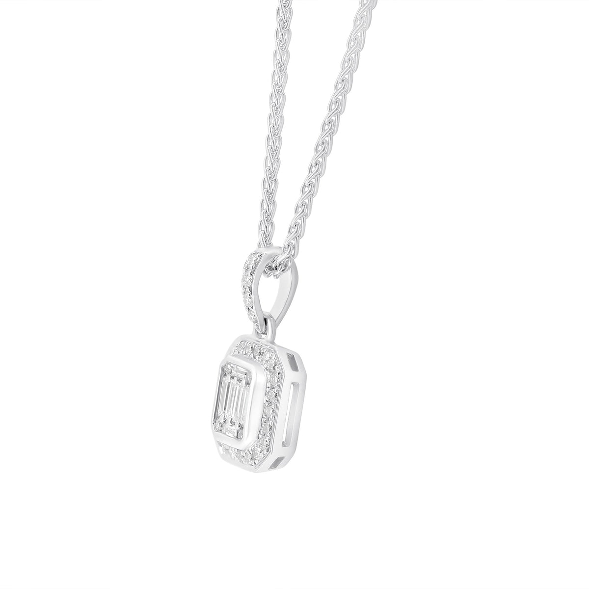 18ct white gold 0.14ct Art Deco style diamond cluster pendant