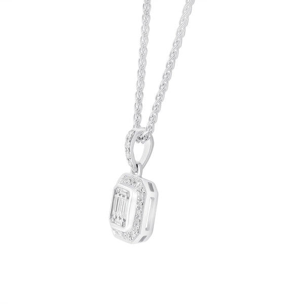 18ct white gold 0.14ct Art Deco style diamond cluster pendant