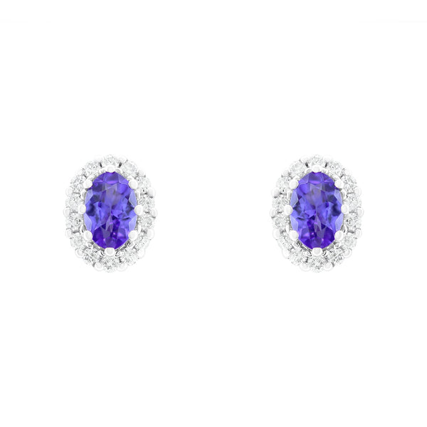 18ct white gold 0.86ct tanzanite & 0.30ct diamond earrings