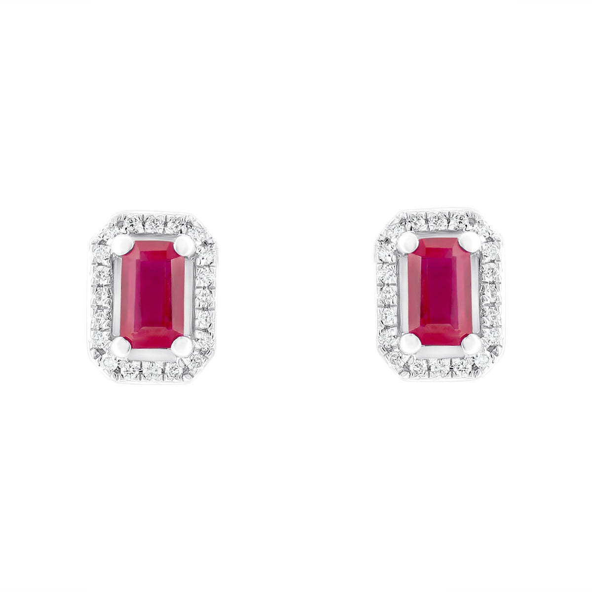 18ct white gold 0.83ct ruby & 0.11ct diamond earrings