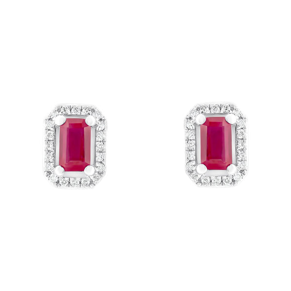 18ct white gold 0.83ct ruby & 0.11ct diamond earrings