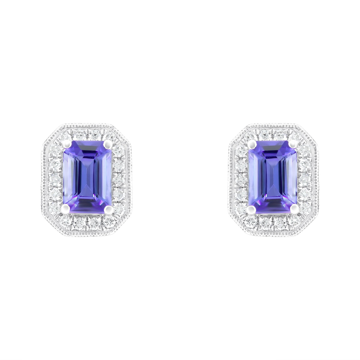 18ct white gold 1.24ct tanzanite & 0.19ct diamond earrings