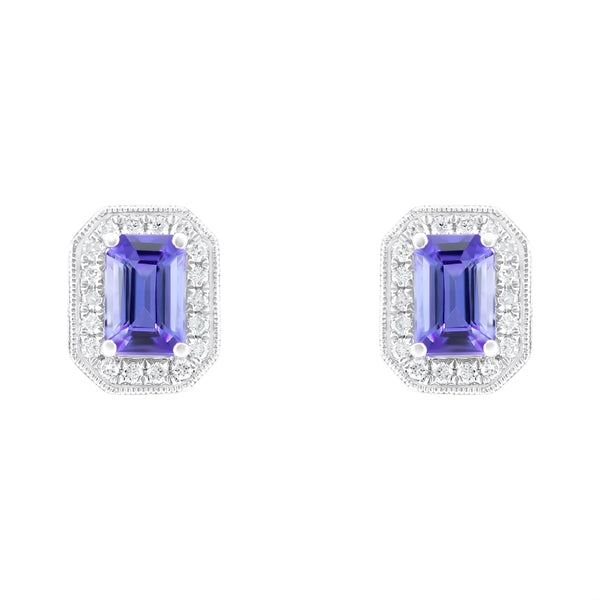 18ct white gold 1.24ct tanzanite & 0.19ct diamond earrings