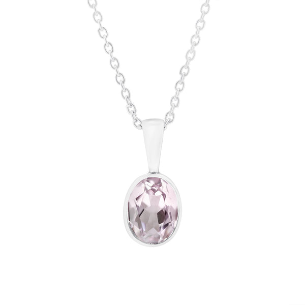 9ct white gold 8mm x 6mm oval cut kunzite pendant