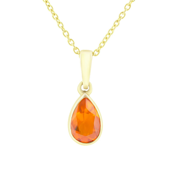 9ct yellow gold 9mm x 6mm pear cut fire opal pendant