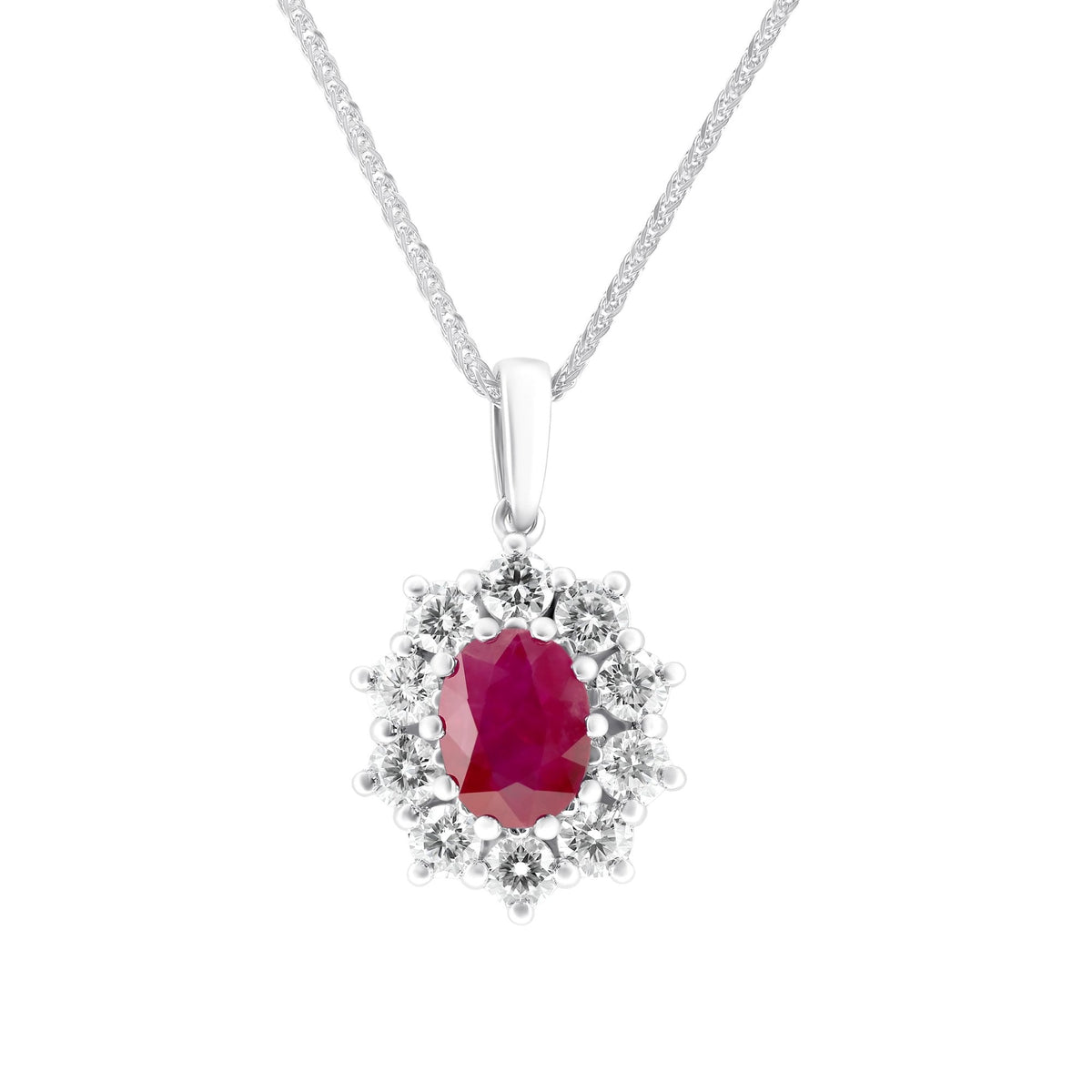 18ct white gold 1.82ct ruby & 1.38ct diamond cluster pendant