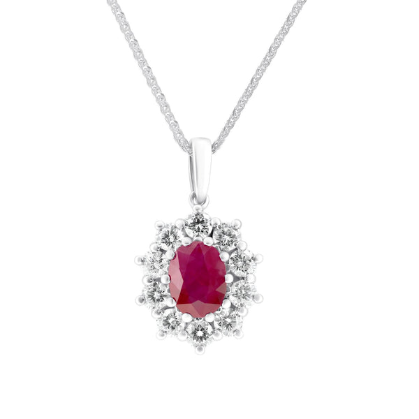 18ct white gold 1.82ct ruby & 1.38ct diamond cluster pendant