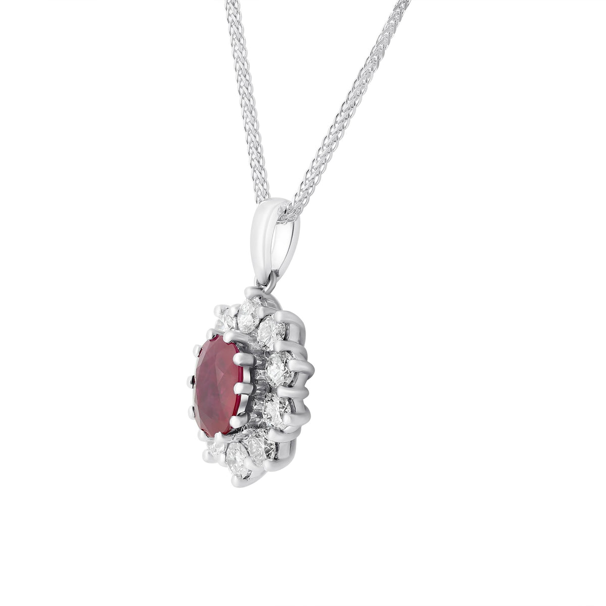 18ct white gold 1.82ct ruby & 1.38ct diamond cluster pendant