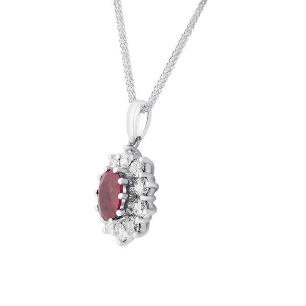 18ct white gold 1.82ct ruby & 1.38ct diamond cluster pendant