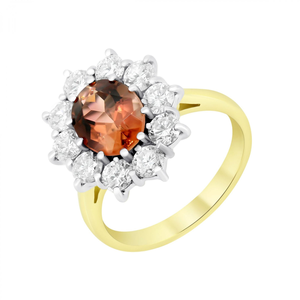 18ct yellow gold 1.89ct cinnamon tourmaline 1.49ct diamond ring
