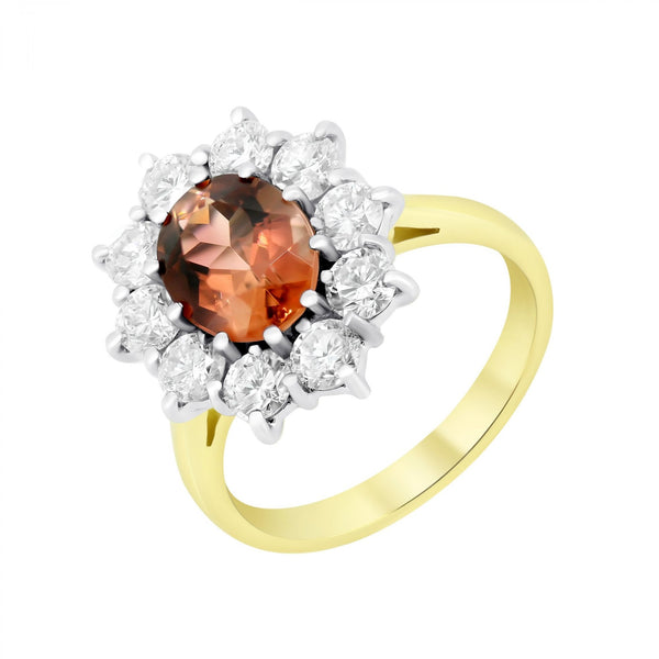 18ct yellow gold 1.89ct cinnamon tourmaline 1.49ct diamond ring