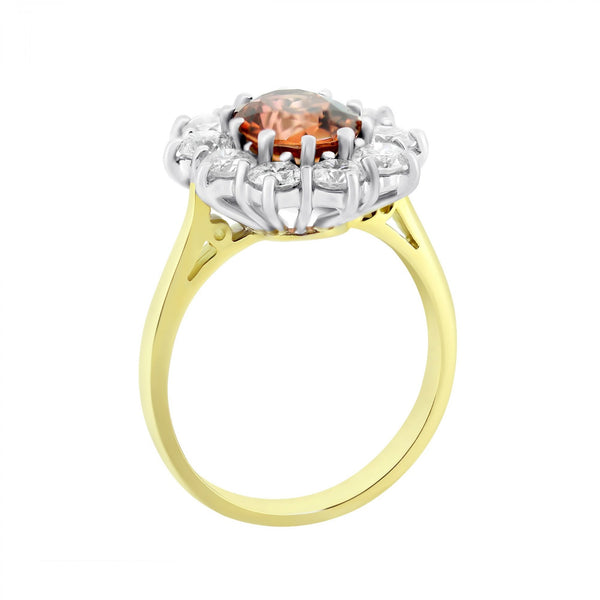 18ct yellow gold 1.89ct cinnamon tourmaline 1.49ct diamond ring