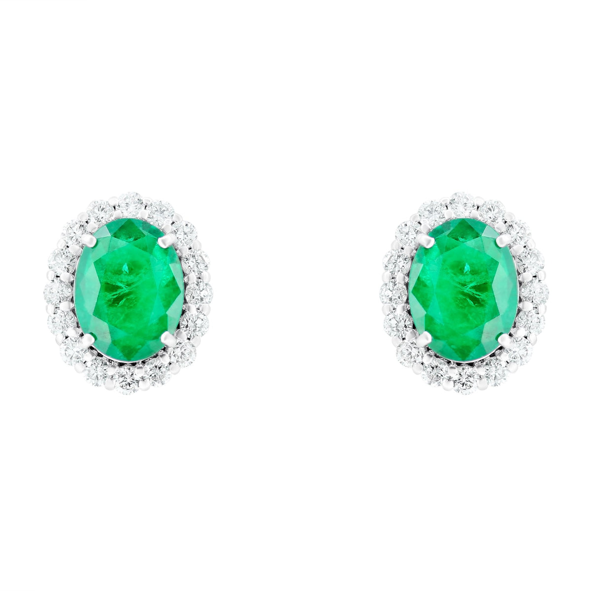18ct white gold 3.50ct emerald & 0.85ct diamond earrings