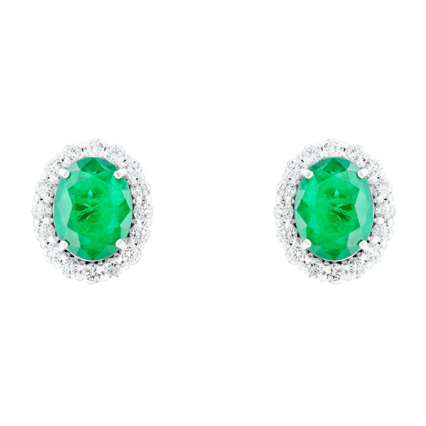 18ct white gold 3.50ct emerald & 0.85ct diamond earrings