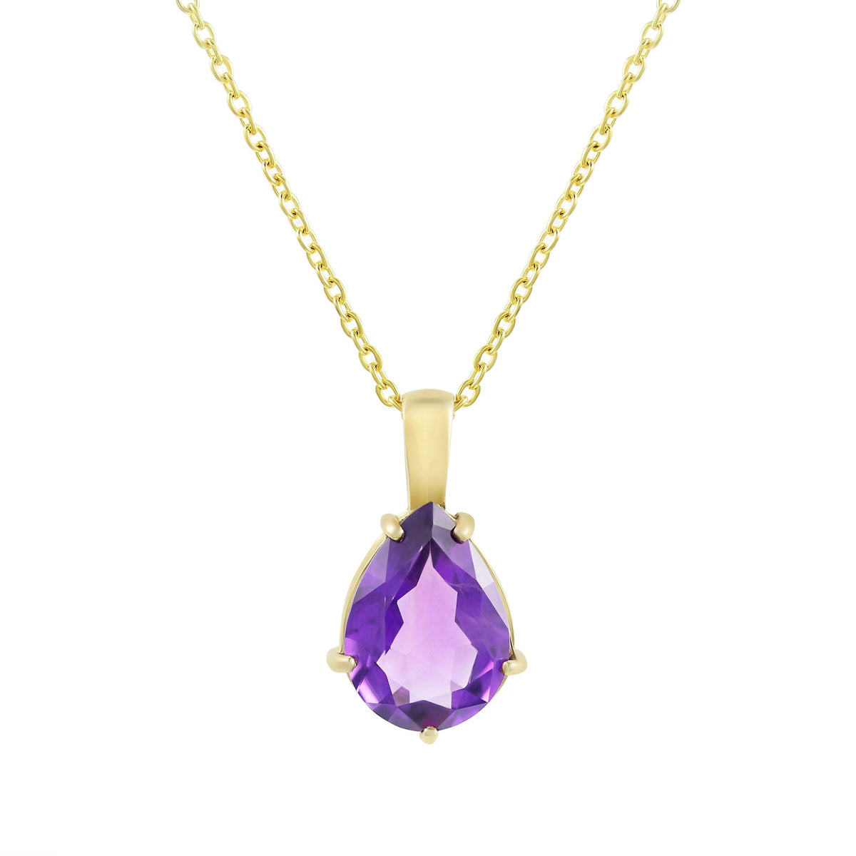 9ct yellow gold 12mm x 10mm pear amethyst pendant