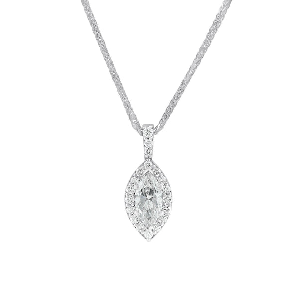 18ct white gold 0.70ct D VS2 EGL marquise diamond halo pendant