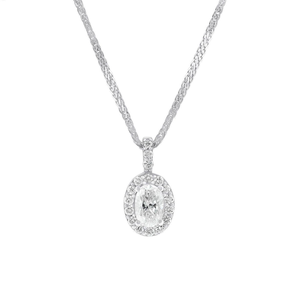 18ct white gold 0.71ct D VS2 EGL oval shape diamond halo pendant