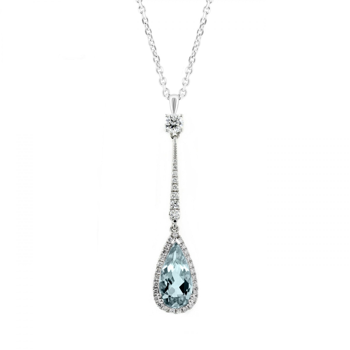 18ct white gold 1.60ct aquamarine & 0.37ct diamond pendant