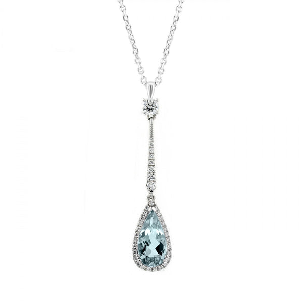 18ct white gold 1.60ct aquamarine & 0.37ct diamond pendant