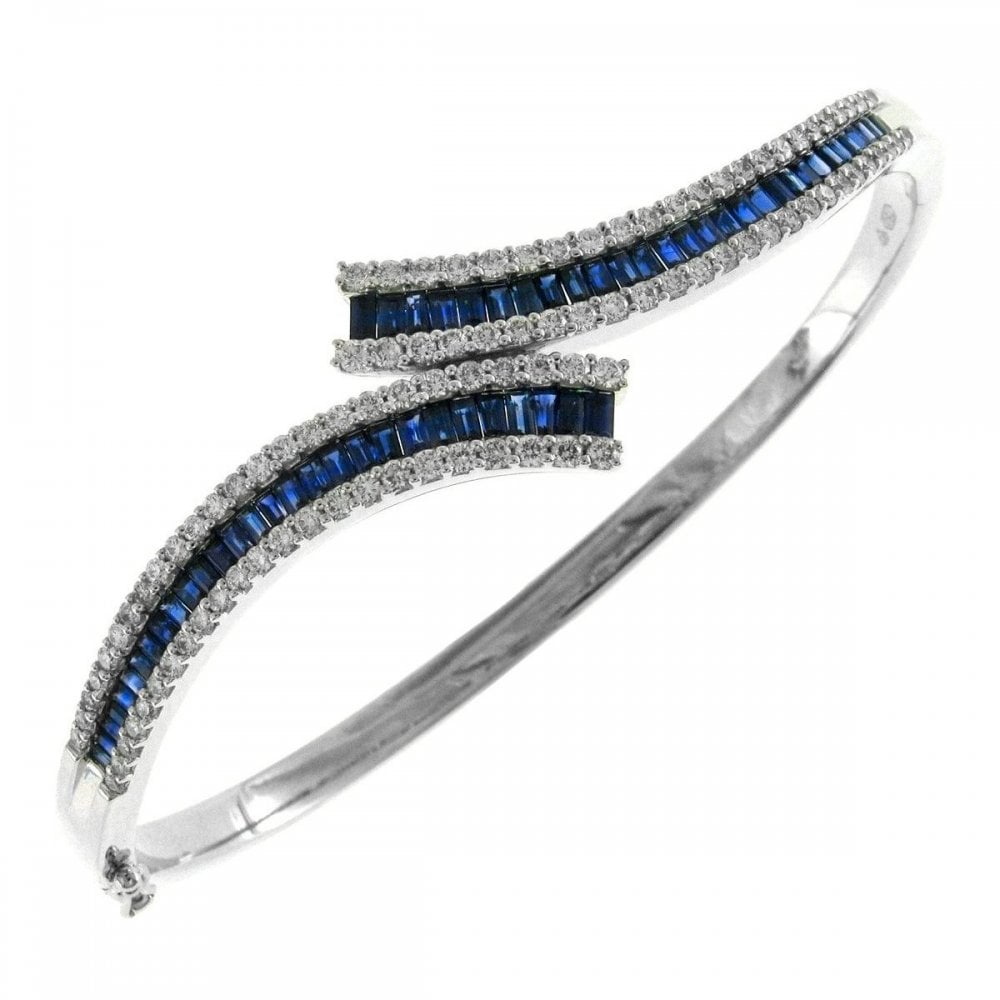 18ct white gold 2.33ct sapphire & 1.30ct diamond twist bangle