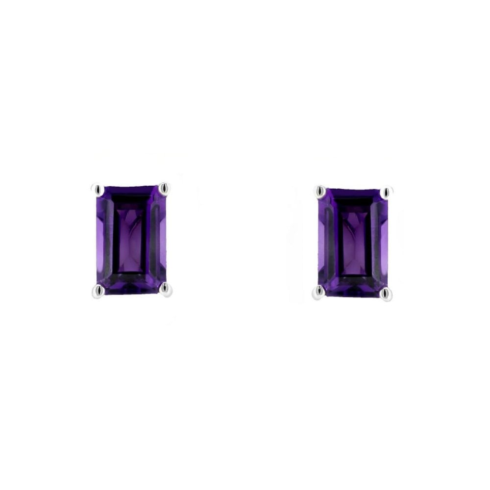 9ct white gold 6mm x 4mm emerald cut amethyst stud earrings