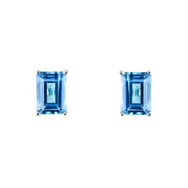 9ct white gold 6x4mm emerald Swiss blue topaz stud earrings