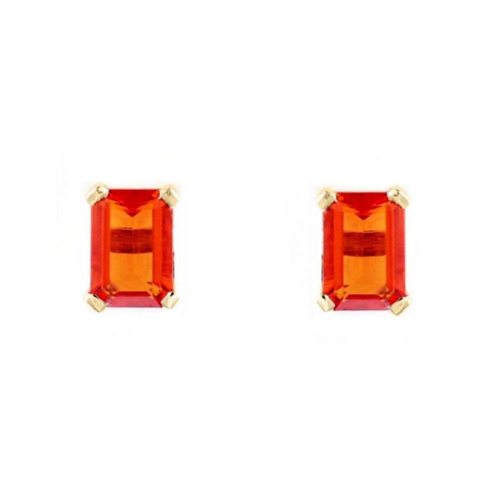 9ct yellow gold 6mm x 4mm emerald cut fire opal stud earrings