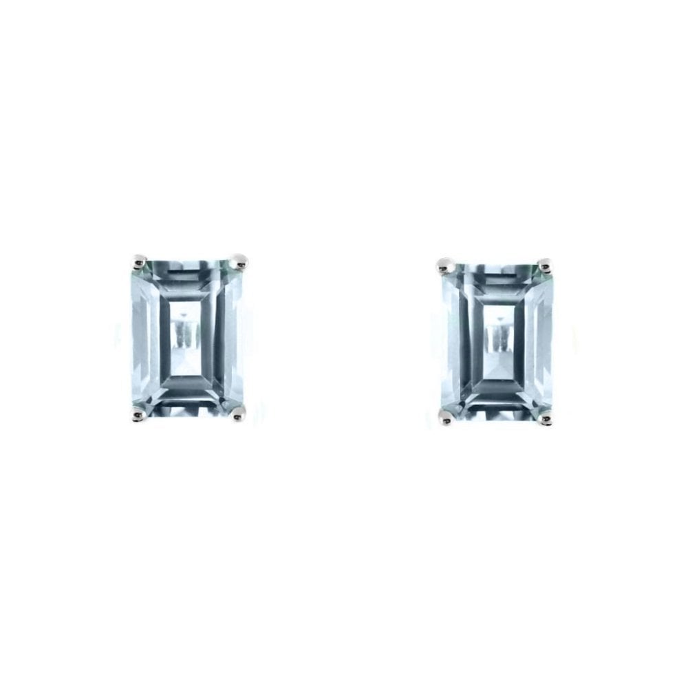 9ct white gold 6mm x 4mm emerald cut aquamarine stud earrings