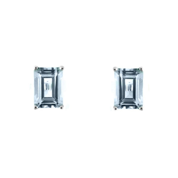 9ct white gold 6mm x 4mm emerald cut aquamarine stud earrings