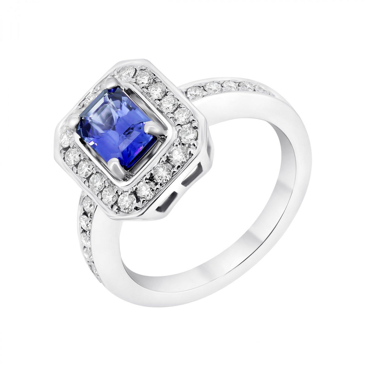 Platinum 1.08ct sapphire & 0.46ct diamond cluster ring