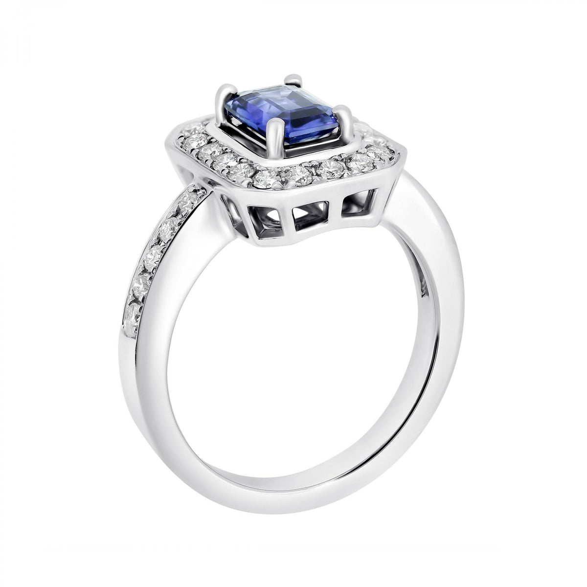 Platinum 1.08ct sapphire & 0.46ct diamond cluster ring