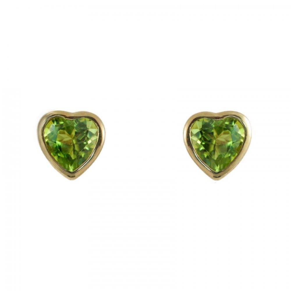 9ct yellow gold 6mm x 6mm heart peridot stud earrings