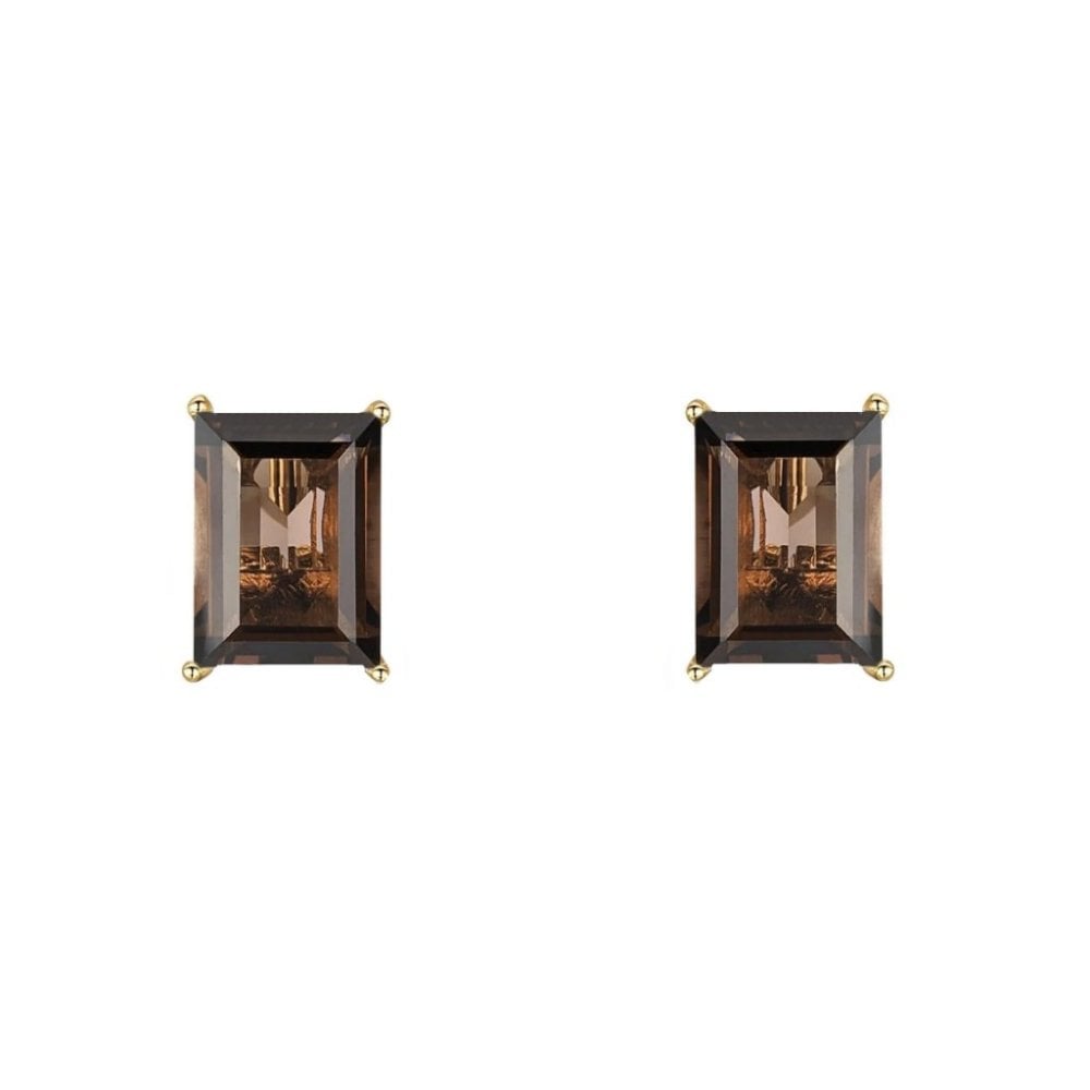 9ct yellow gold 7mm x 5mm smoky quartz stud earrings