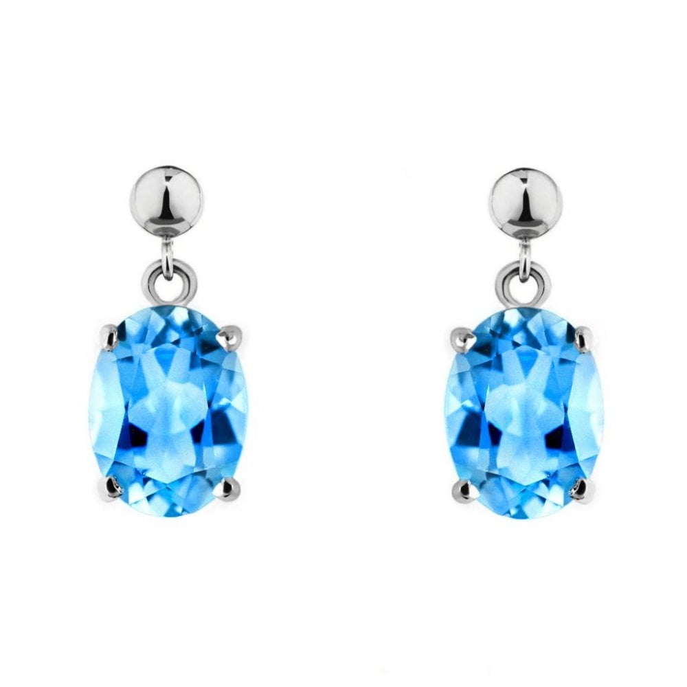 9ct white gold 7x5mm oval blue topaz drop earrings