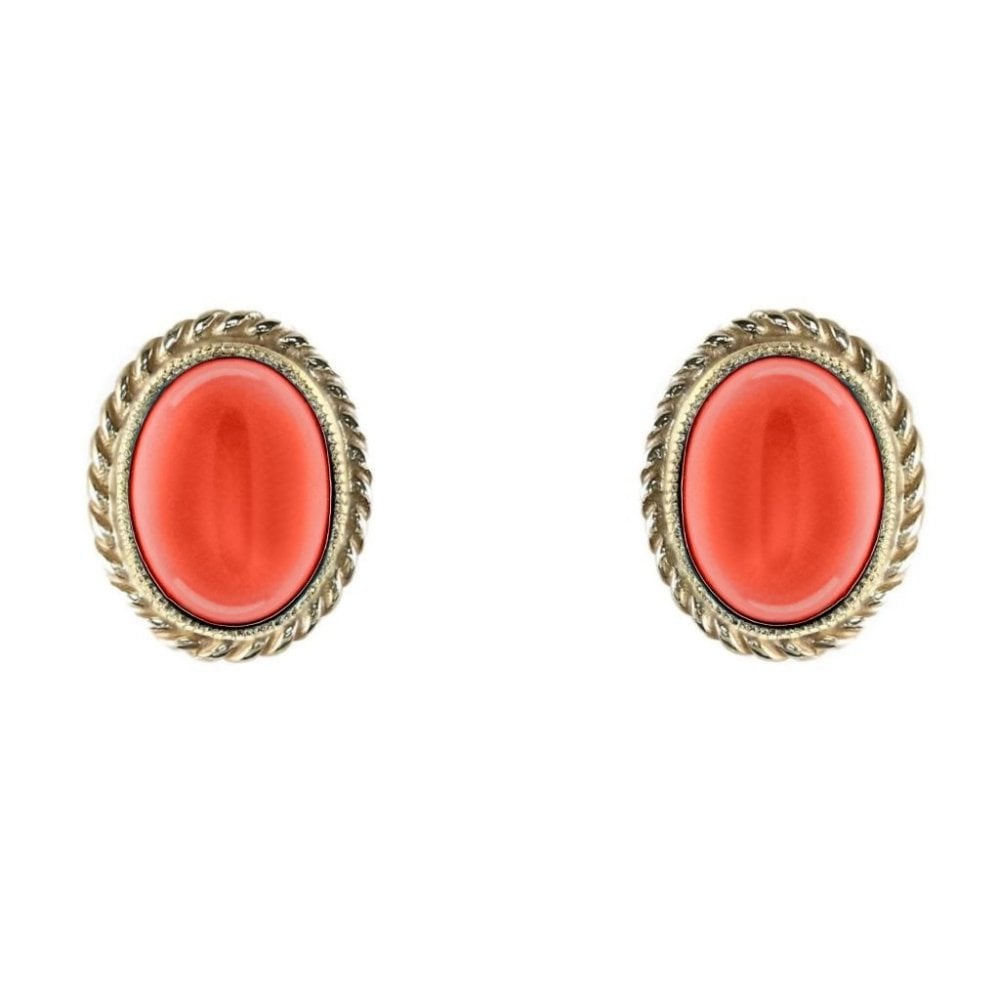 9ct yellow gold 7mm x 5mm oval coral stud earrings