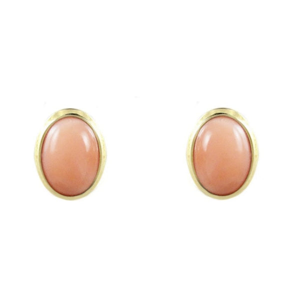 9ct yellow gold 8mm x 6mm oval pink coral stud earrings