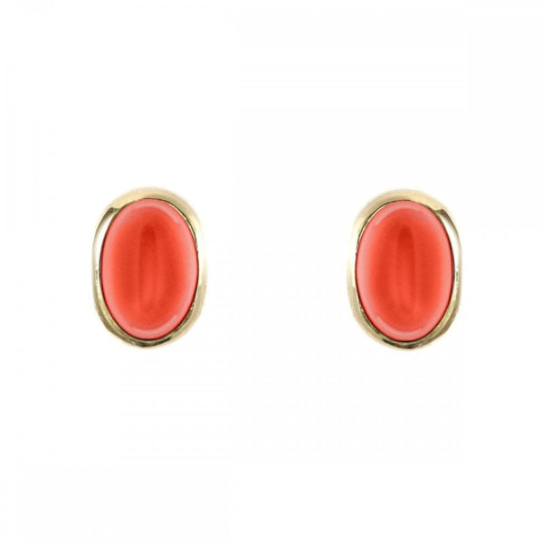 9ct yellow gold 7mm x 5mm oval red coral stud earrings