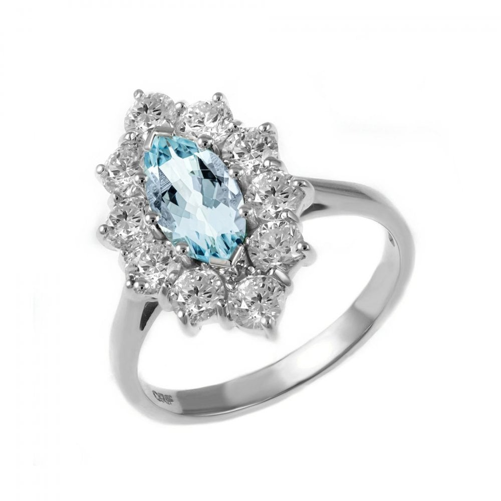 Platinum 0.76ct aquamarine & 1.50ct diamond cluster ring