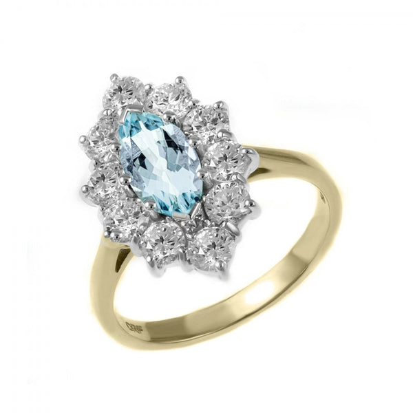 18ct yellow gold 0.86ct aquamarine & 1.50ct diamond ring