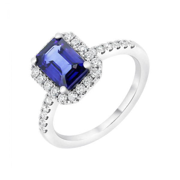 Platinum 1.90ct sapphire & 0.51ct diamond cluster ring