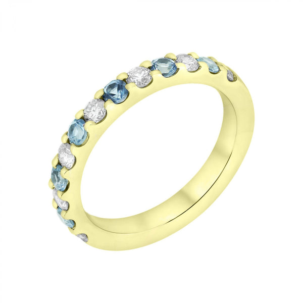 18ct yellow gold 0.39ct aquamarine 0.39ct diamond eternity ring